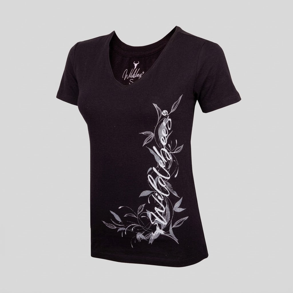 Wildebees Womens Filagree V Neck Tee Black