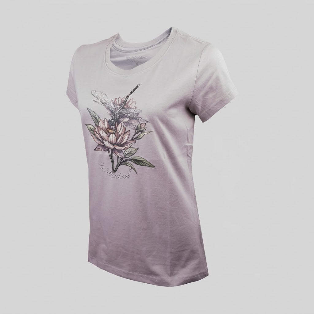 Wildebees Womens Flying Lotus Short Sleeve Tee Fog
