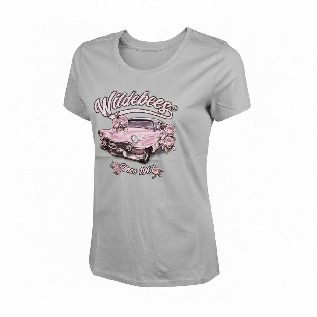 Wildebees Womens Pink Cadillac Short Sleeve Tee Fog