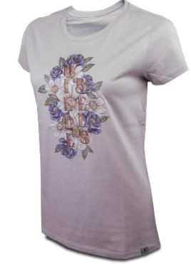 Wildebees Womens Porcelain Posey Short Sleeve Tee Fog