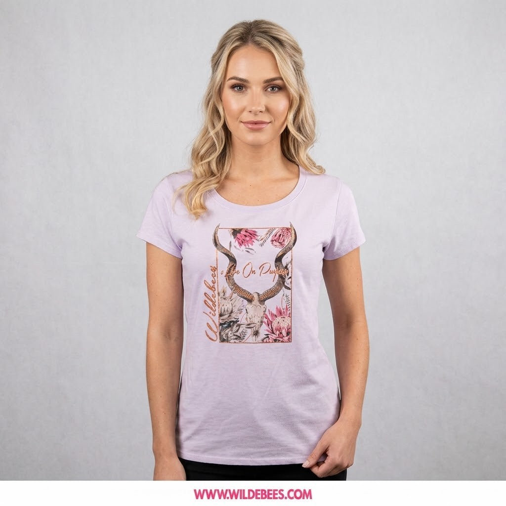 Wildebees Womens Protea Kudu Skull Short Sleeve Tee White