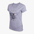 Wildebees Womens Sketch Short Sleeve Tee in lilac ash mel, featuring a central wildebeest graphic and floral design.